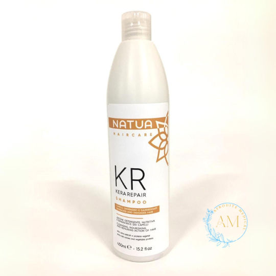 KR Kera Repair Shampoo Ristrutturante di Natua è progettato per riparare i capelli danneggiati